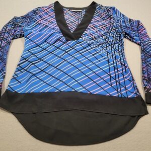 Vintage Dana Buchman Blouse Geometric Print Long Sleeve V-Neck Top Women's Small